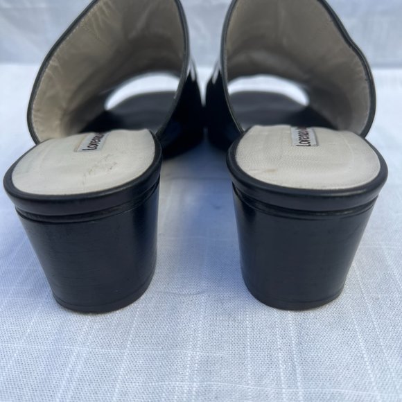 Lorenzo Banfi Slip On Open Toe Patent Leather Cuban Heel Shoes Black Size 37.5 - Picture 5 of 7